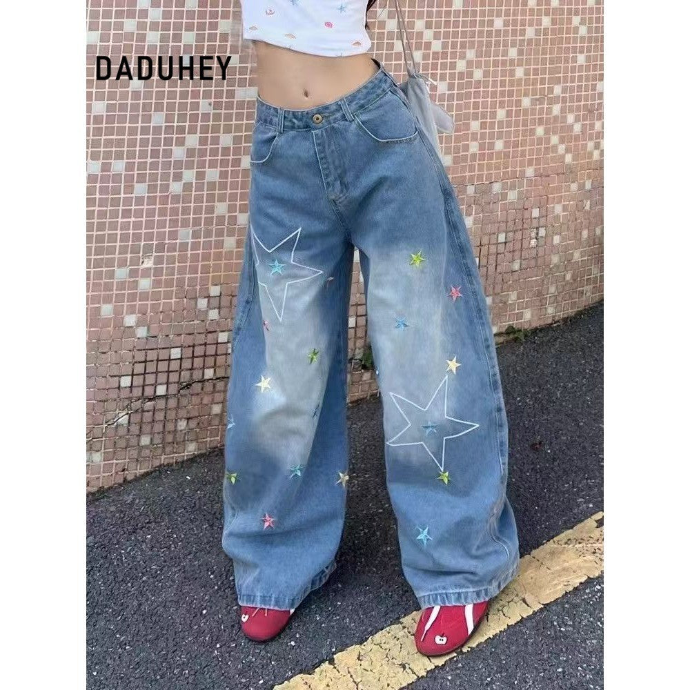 DaDuHey Women's Wide-Leg Jeans American Style Fresh XINGX Embroidered Loose All-Matching Casual Trousers