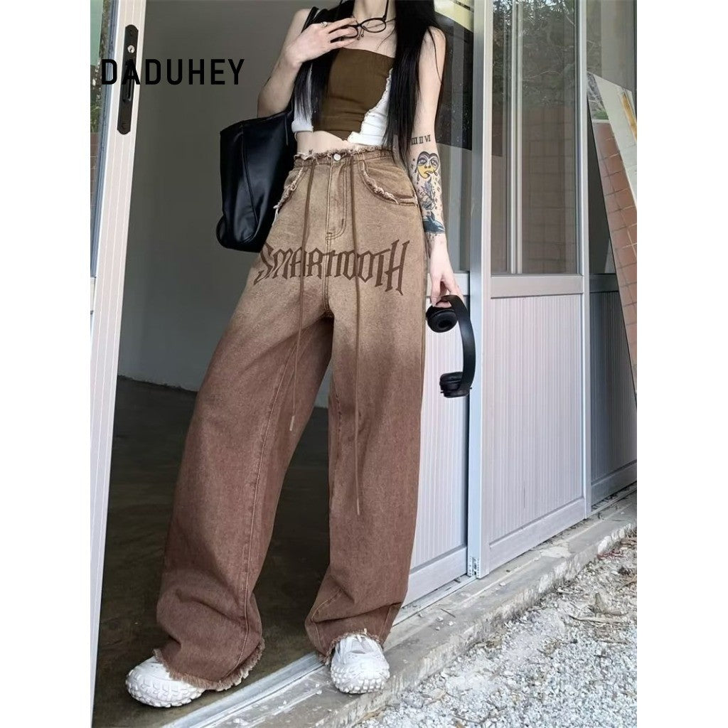 DADUHEY Brown Printed Straight Jeans Women | High Street