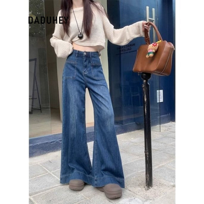 DADUHEY Dark Wash Loose Wide-Leg Jeans Women | High-Waist Straight
