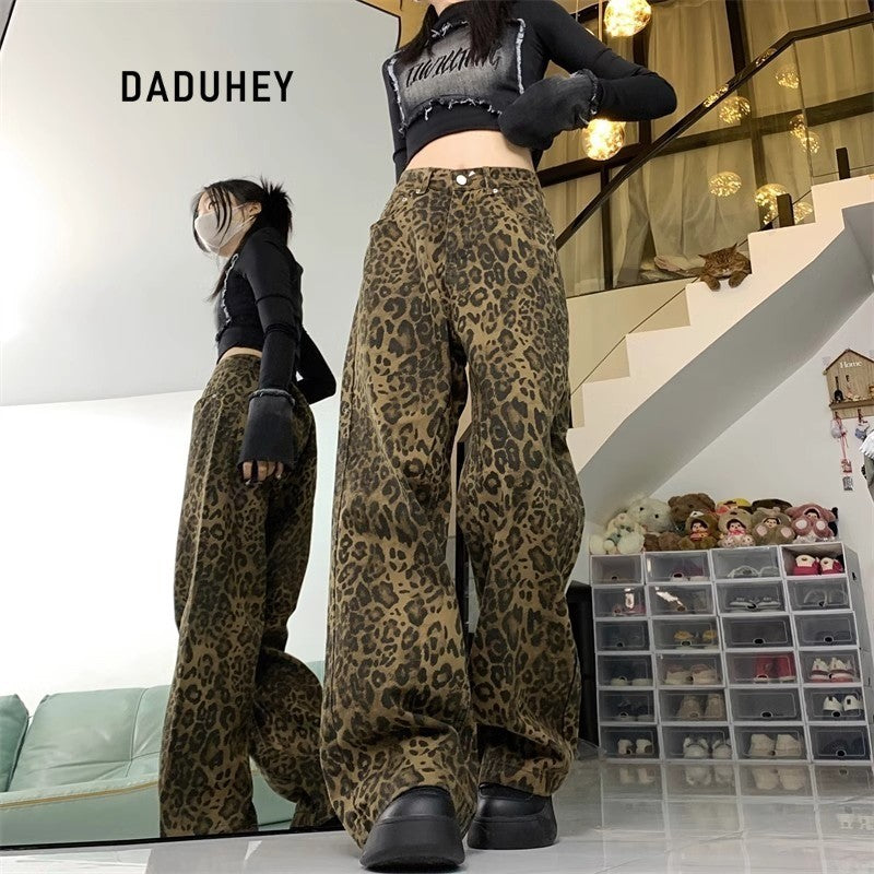 DADUHEY Leopard Print Wide-Leg Jeans Women | Western High Street Denim