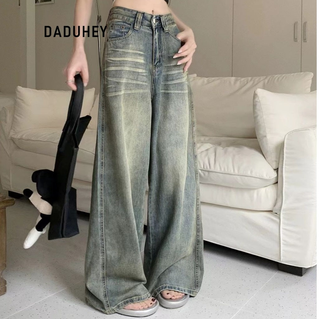 DADUHEY Retro Distressed Wide-Leg Jeans Women | High-Waist Loose