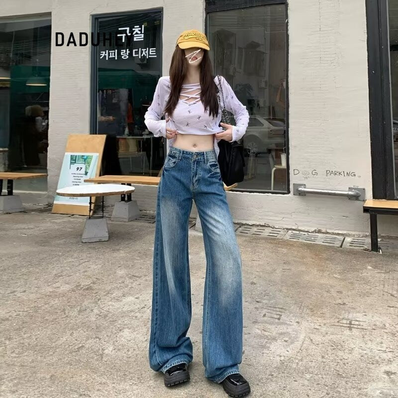 DADUHEY Straight Wide-Leg Mop Jeans Women | High-Waist Loose Fit