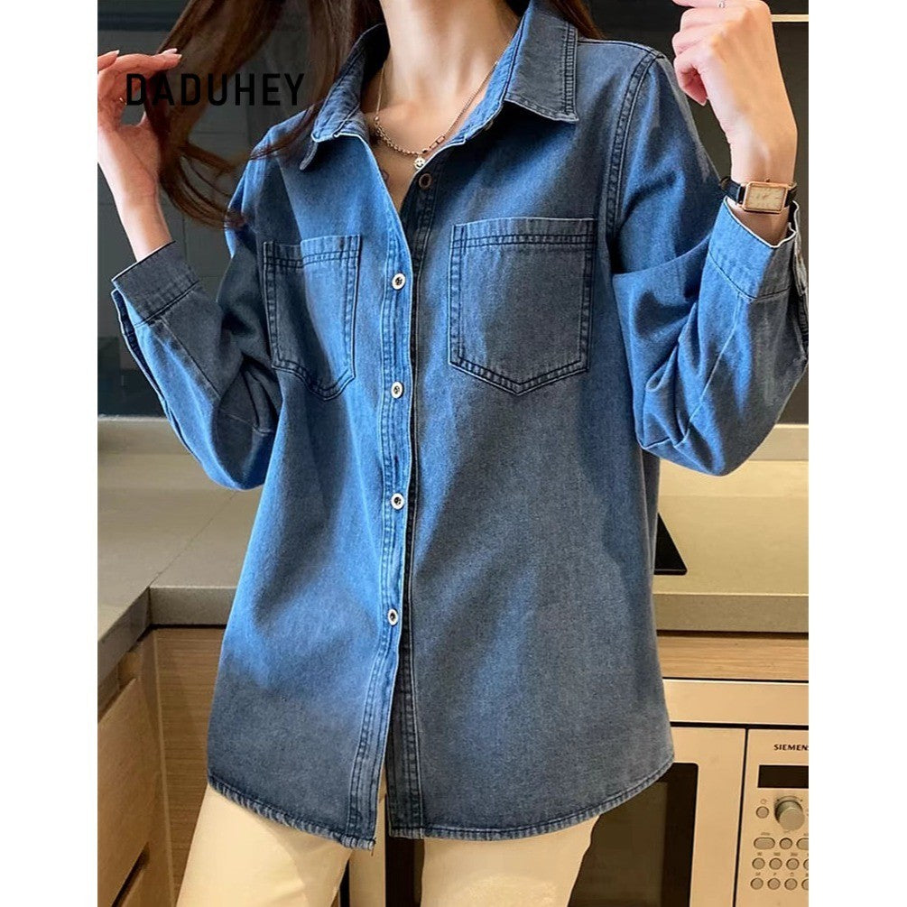 DADUHEY Denim Shirt Jacket Women | Sun Protection French Blouse