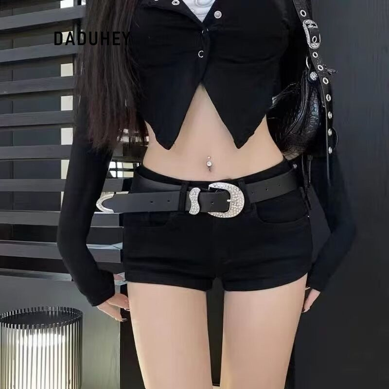 DADUHEY Black Low-Waist Tight Denim Shorts Women | Fitted Stretch