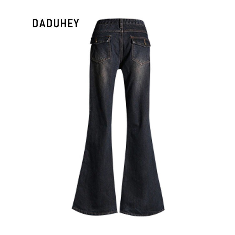 DaDuHey Summer New Retro Low Waist Loose Pear Shapes Straight Skinny Jeans for Women