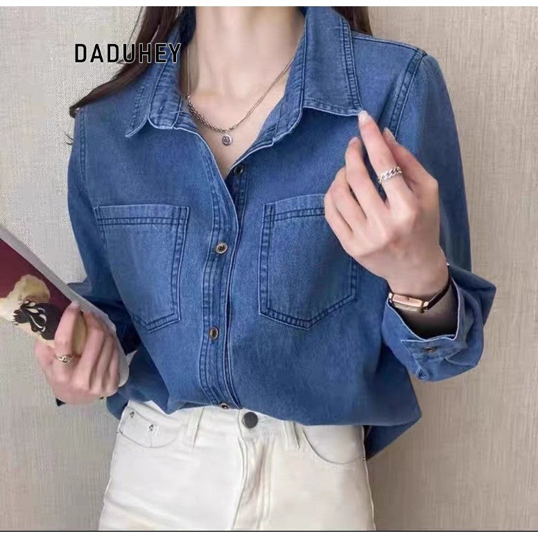 DADUHEY Denim Shirt Jacket Women | Sun Protection French Blouse