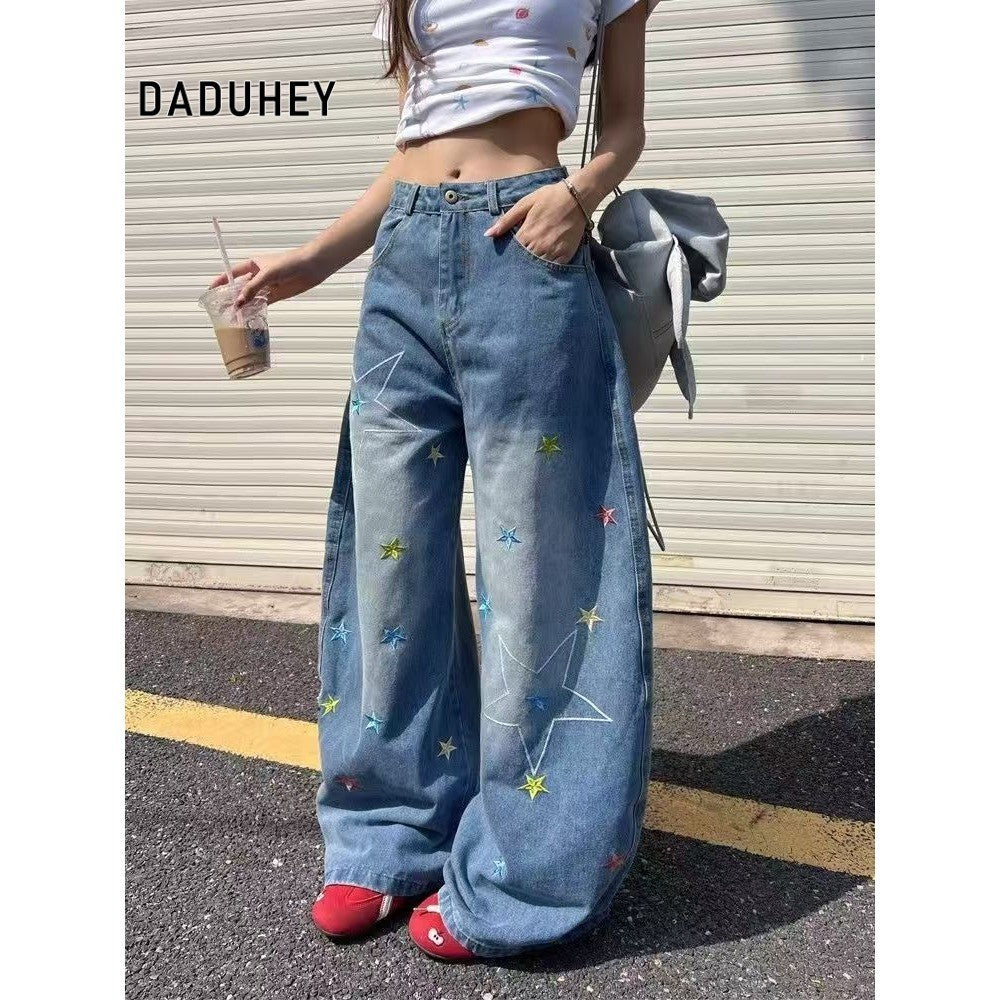 DaDuHey Women's Wide-Leg Jeans American Style Fresh XINGX Embroidered Loose All-Matching Casual Trousers