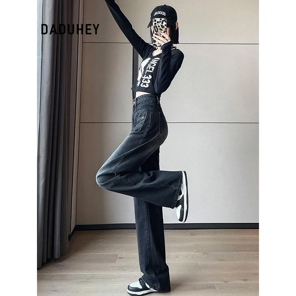 DADUHEY Distressed Wide-Leg Jeans Women | Washed High-Waist