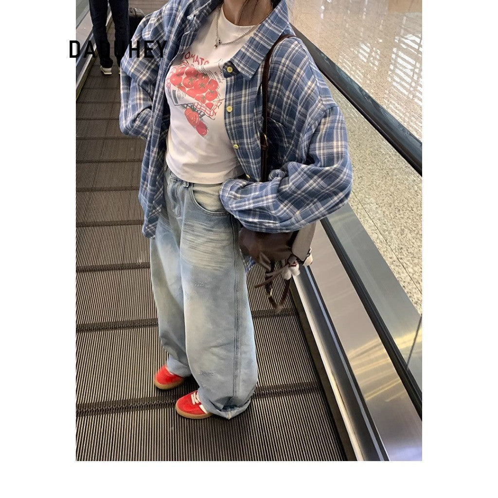 DADUHEY Blue Distressed Wide-Leg Jeans Women | Crack Denim Mop Pants