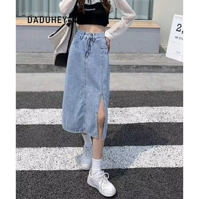 DADUHEY High-Waist Denim Skirt Women | Split Mid-Length Sheath