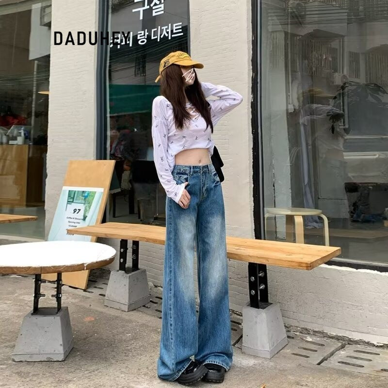 DADUHEY Straight Wide-Leg Mop Jeans Women | High-Waist Loose Fit