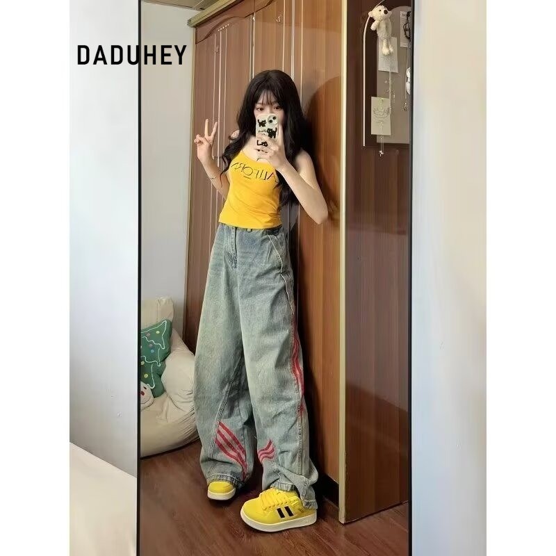 DADUHEY Vintage Stitch Wide-Leg Jeans Women | Loose Straight Denim