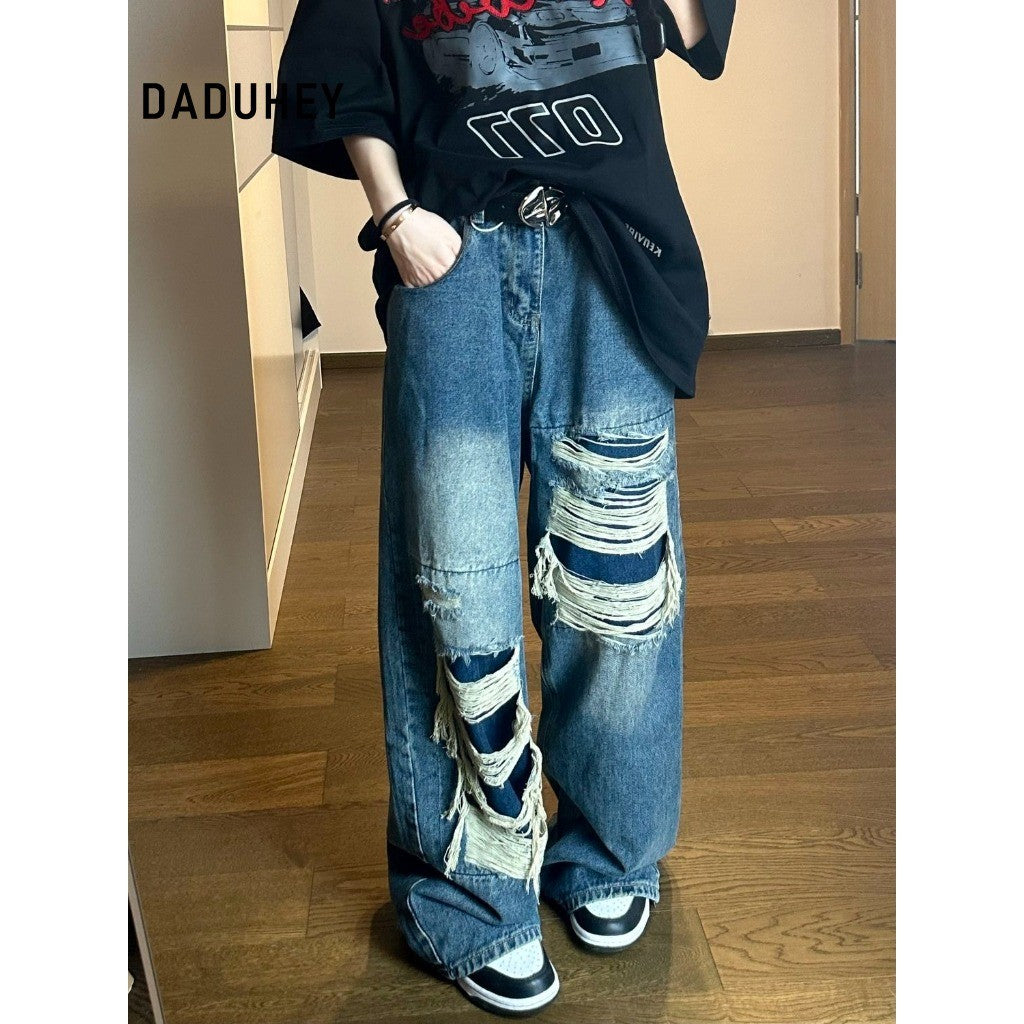 DADUHEY High Street Distressed Wide-Leg Jeans | Thin Straight Retro
