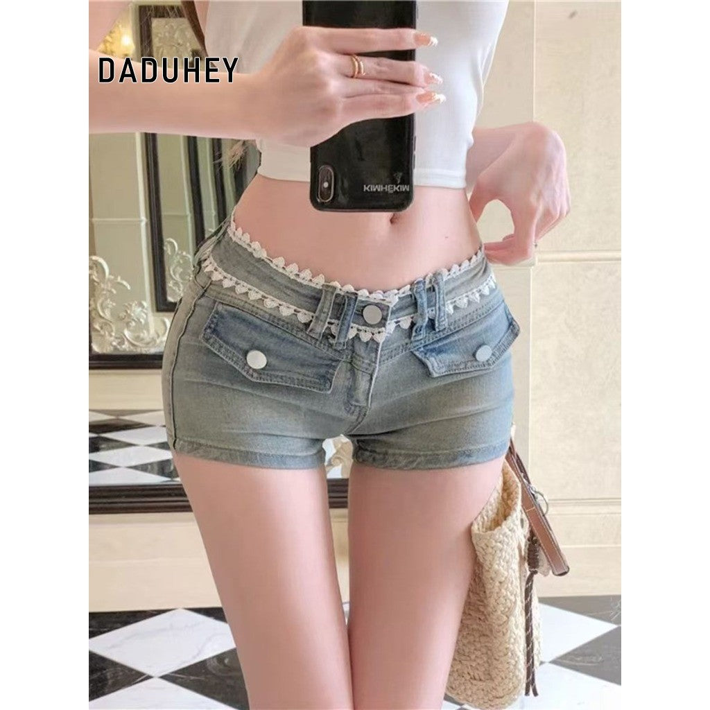DADUHEY Retro Low-Waist Slim Denim Shorts Women | 536