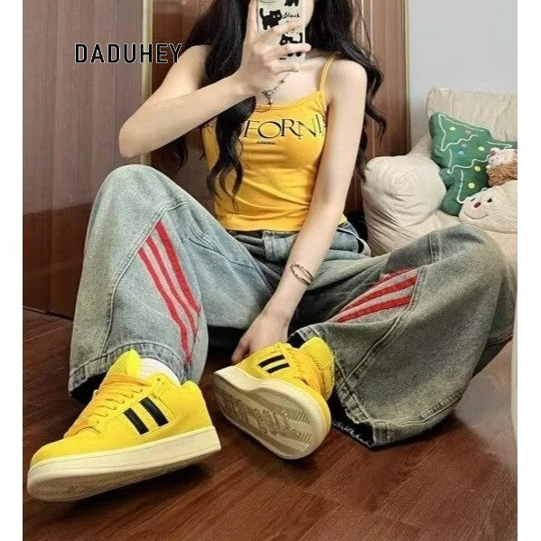 DADUHEY Vintage Stitch Wide-Leg Jeans Women | Loose Straight Denim
