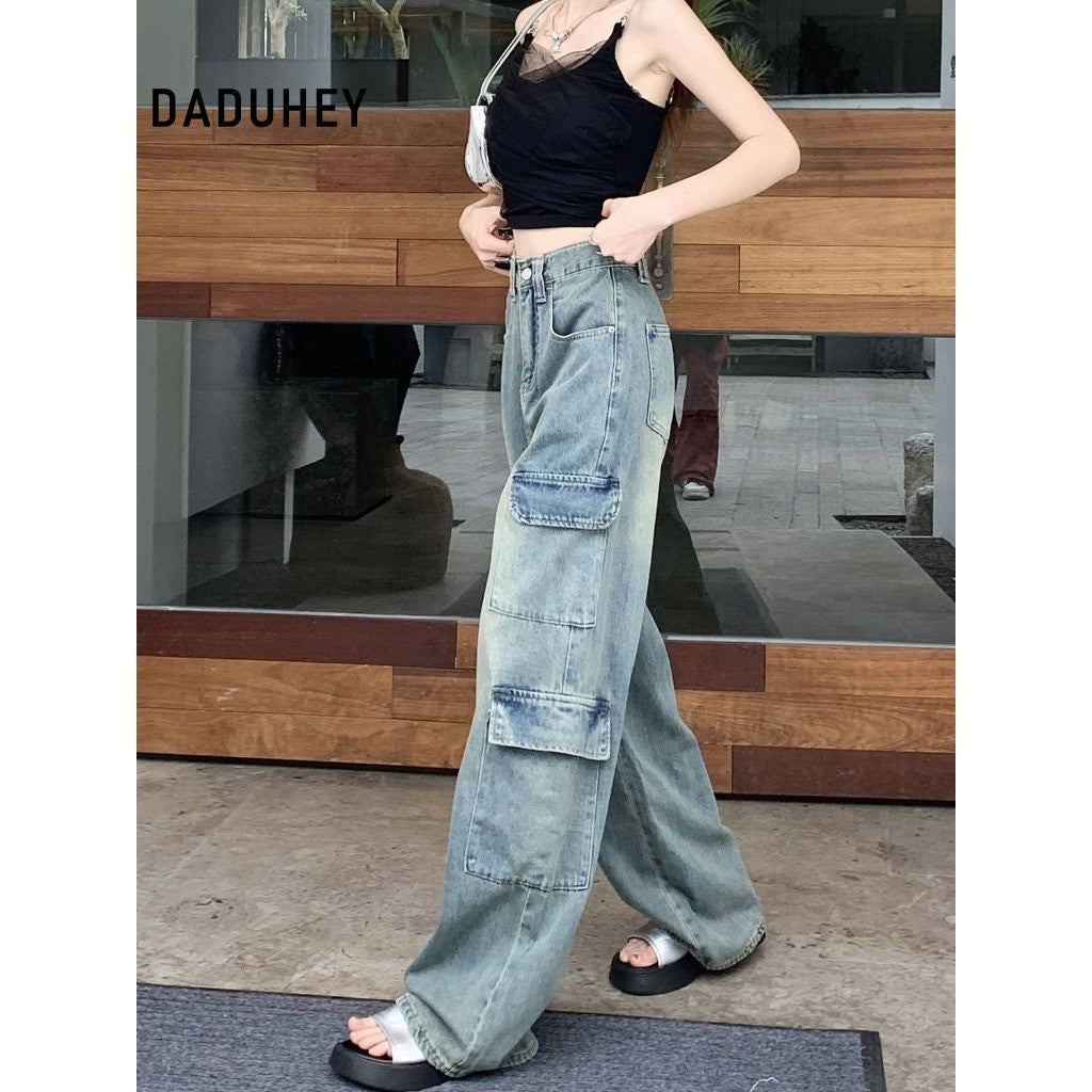 DADUHEY Retro Workwear Wide-Leg Mop Jeans Women | Loose Straight