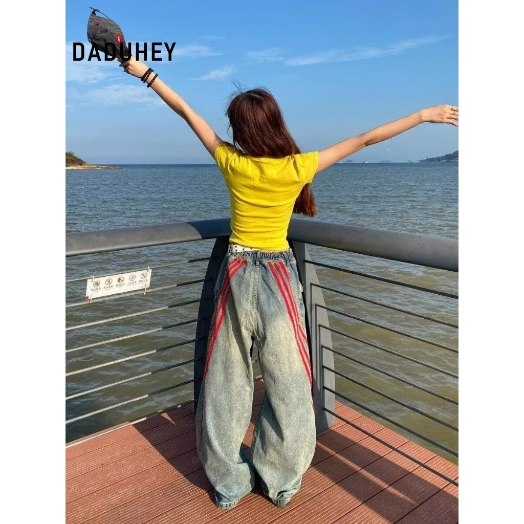 DADUHEY Vintage Stitch Wide-Leg Jeans Women | Loose Straight Denim