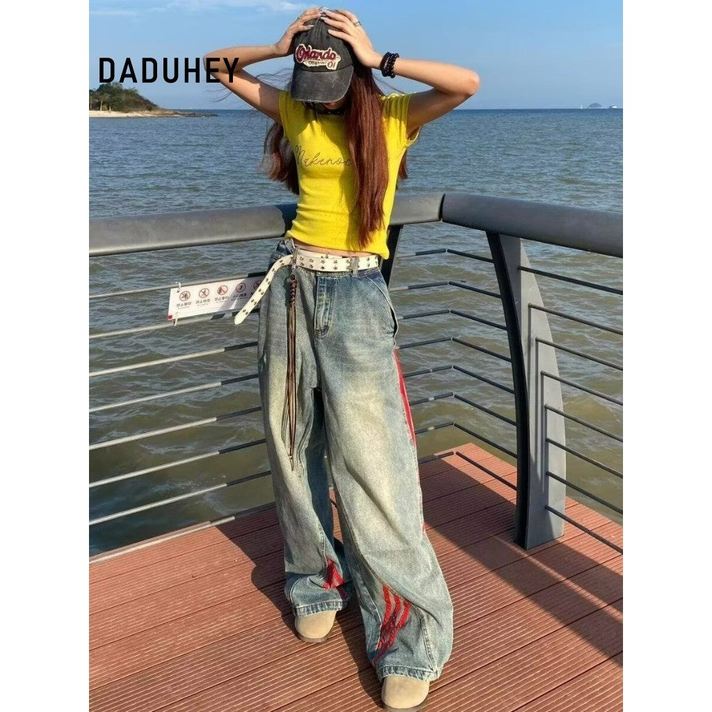 DADUHEY Vintage Stitch Wide-Leg Jeans Women | Loose Straight Denim