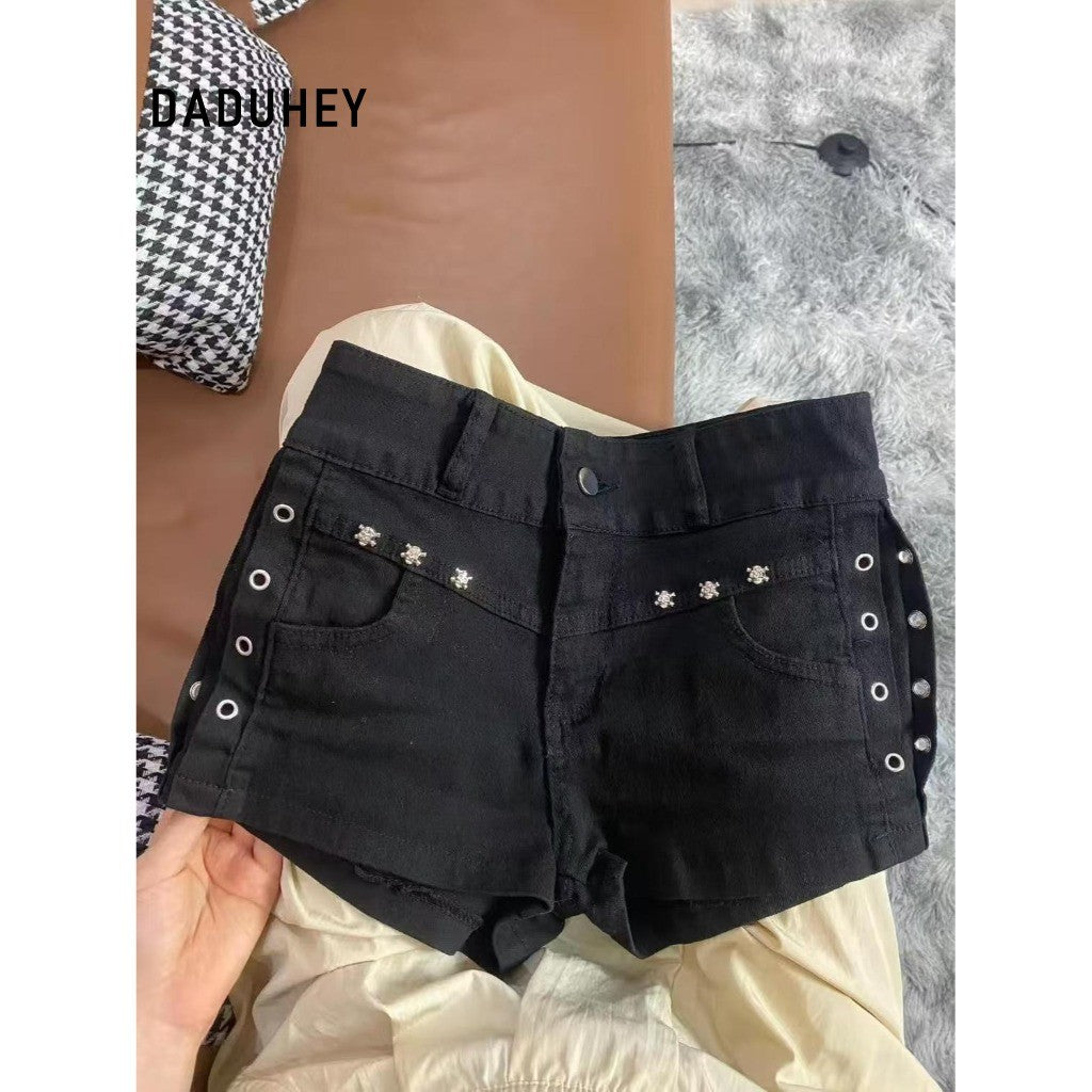 DADUHEY Low-Waist Rivet Denim Shorts Women | Black