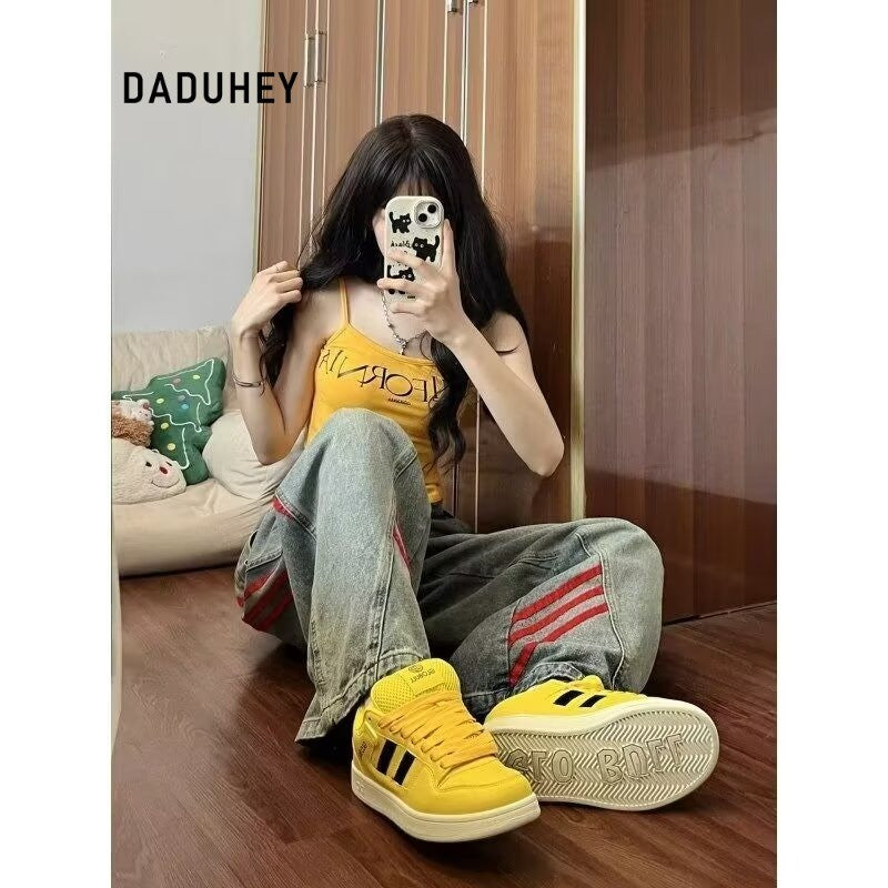 DADUHEY Vintage Stitch Wide-Leg Jeans Women | Loose Straight Denim