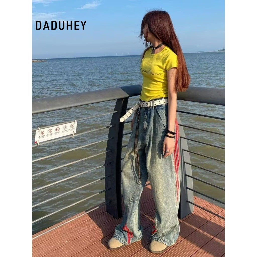 DADUHEY Vintage Stitch Wide-Leg Jeans Women | Loose Straight Denim