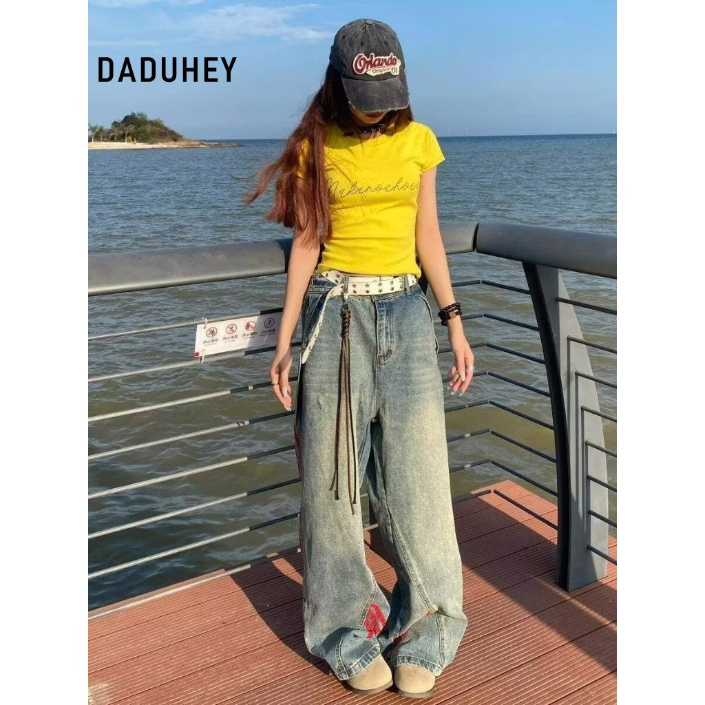 DADUHEY Vintage Stitch Wide-Leg Jeans Women | Loose Straight Denim