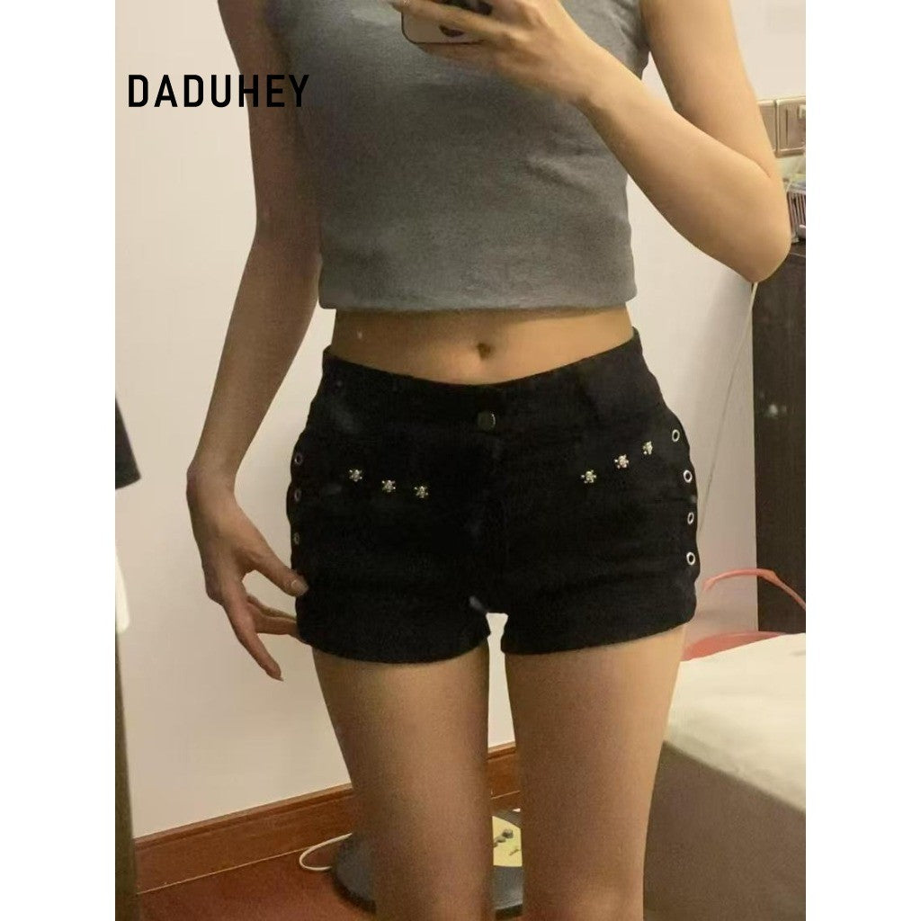 DADUHEY Low-Waist Rivet Denim Shorts Women | Black