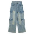 DADUHEY Retro Workwear Wide-Leg Mop Jeans Women | Loose Straight