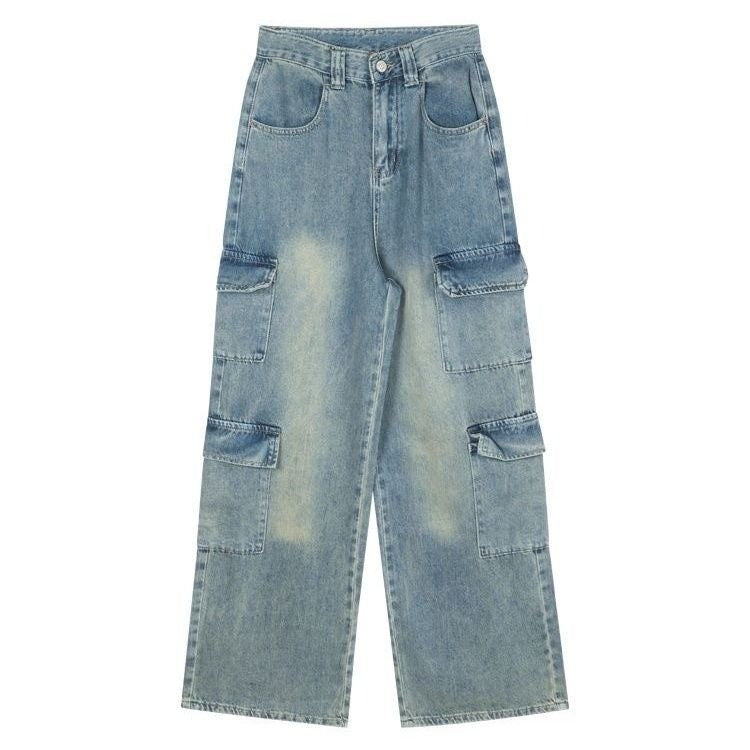 DADUHEY Retro Workwear Wide-Leg Mop Jeans Women | Loose Straight