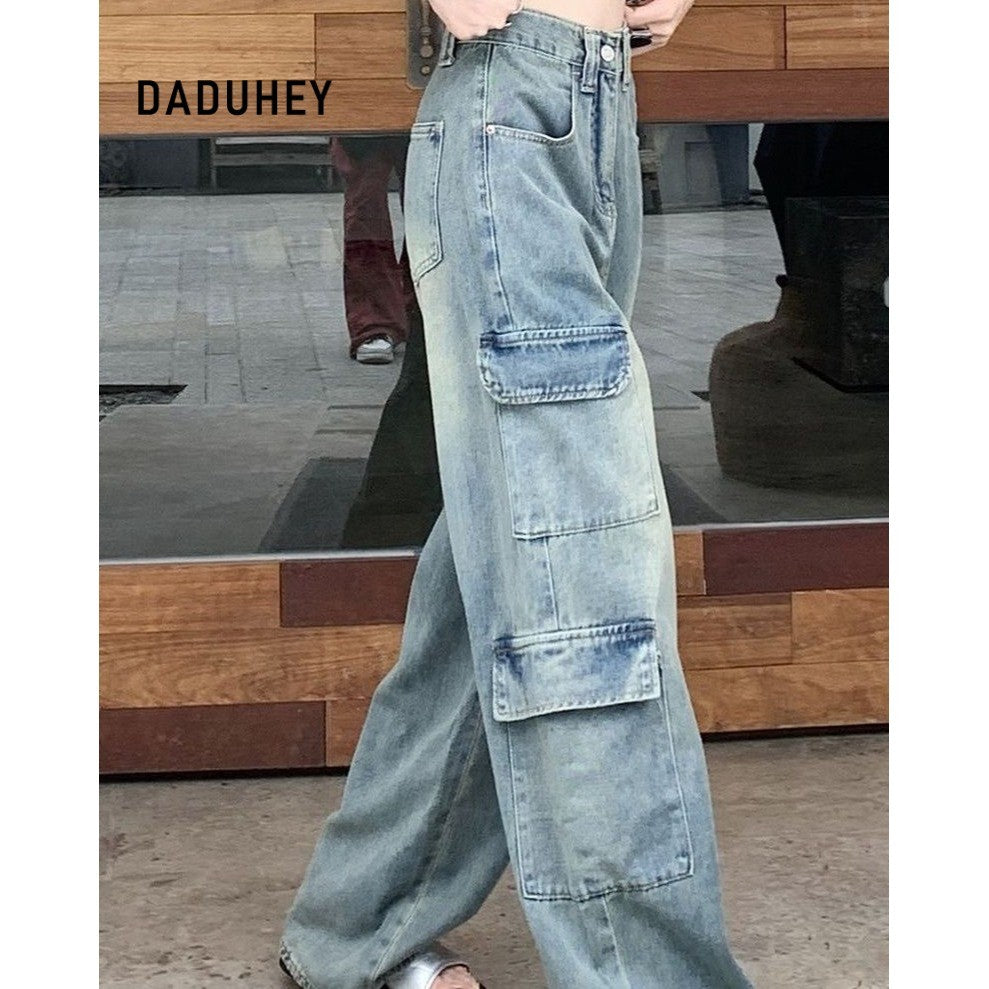 DADUHEY Retro Workwear Wide-Leg Mop Jeans Women | Loose Straight