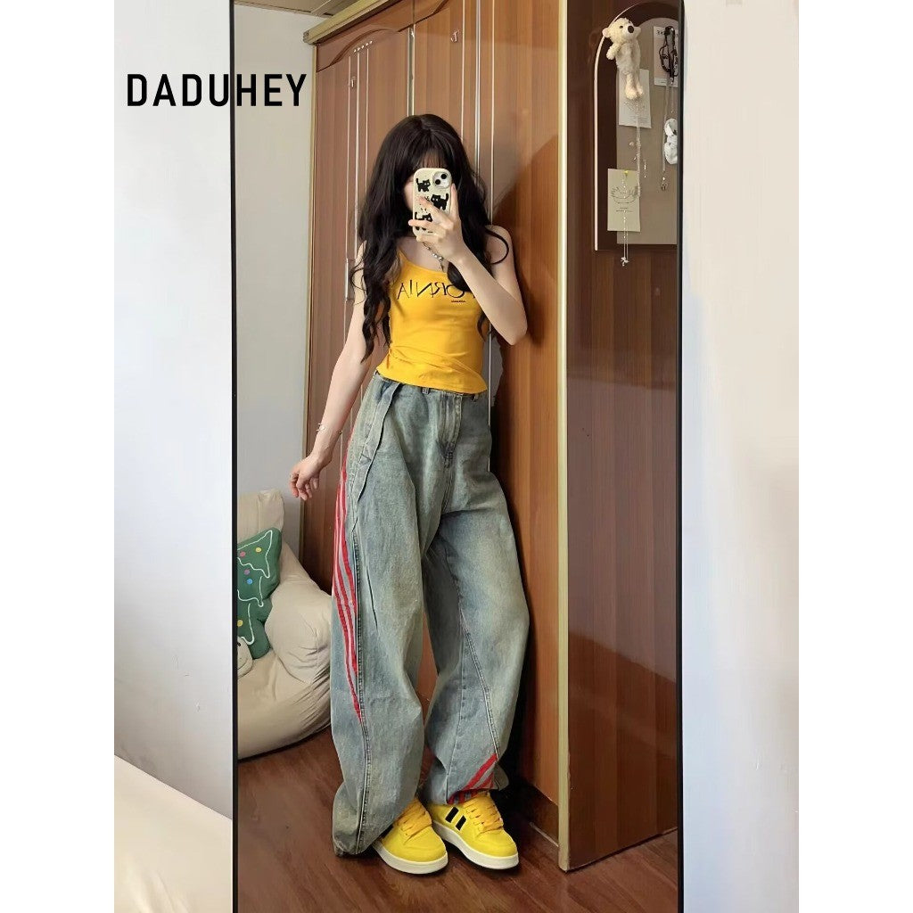 DADUHEY Vintage Stitch Wide-Leg Jeans Women | Loose Straight Denim