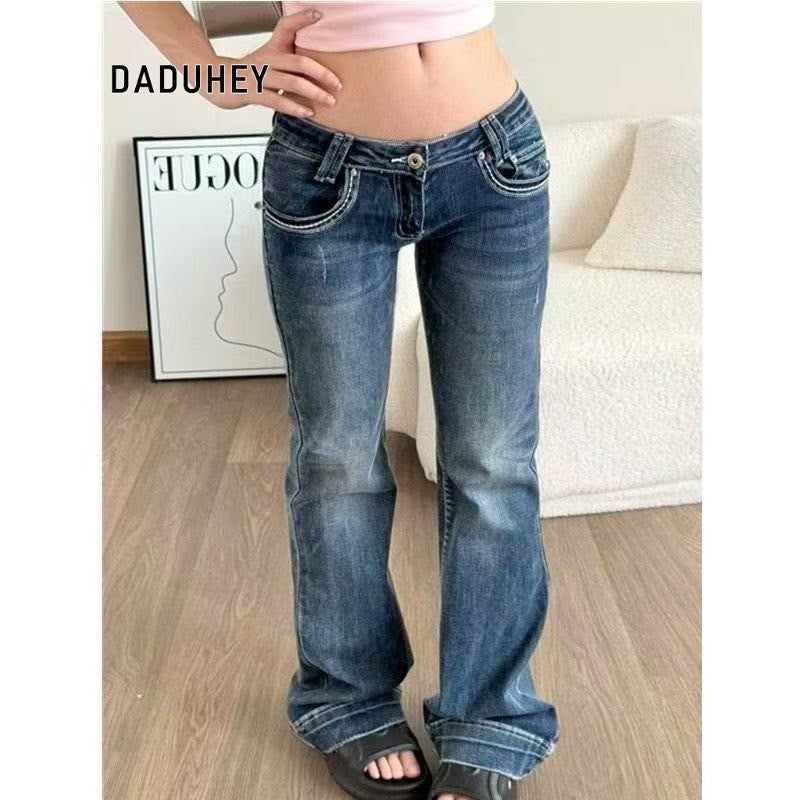 DADUHEY Retro Slim Flared Low-Waist Jeans Women | American Style