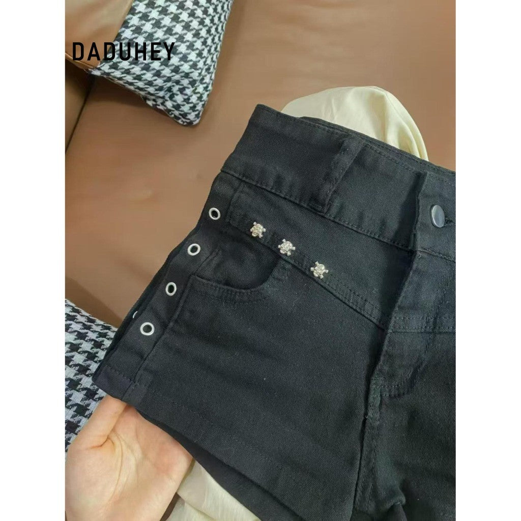 DADUHEY Low-Waist Rivet Denim Shorts Women | Black