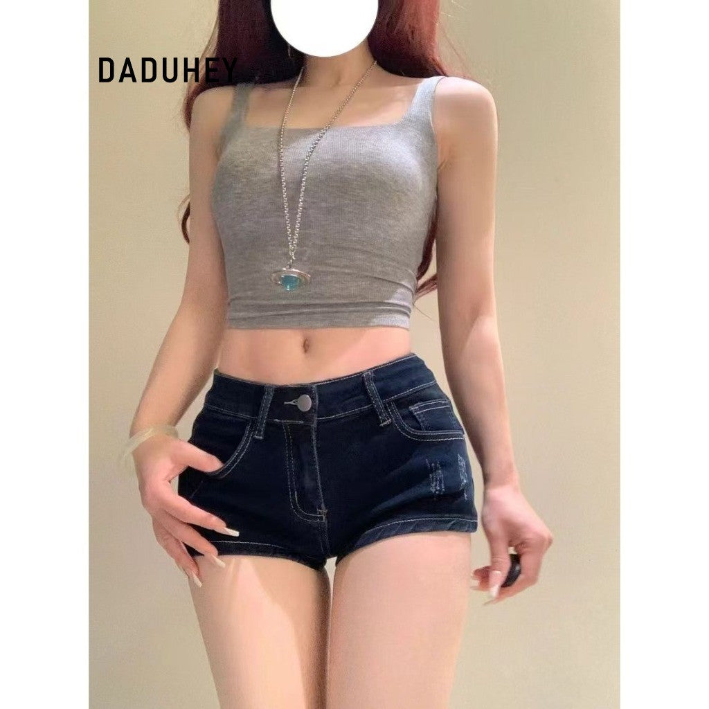 DADUHEY Retro Low-Waist Tight Denim Shorts Women | Dark Blue