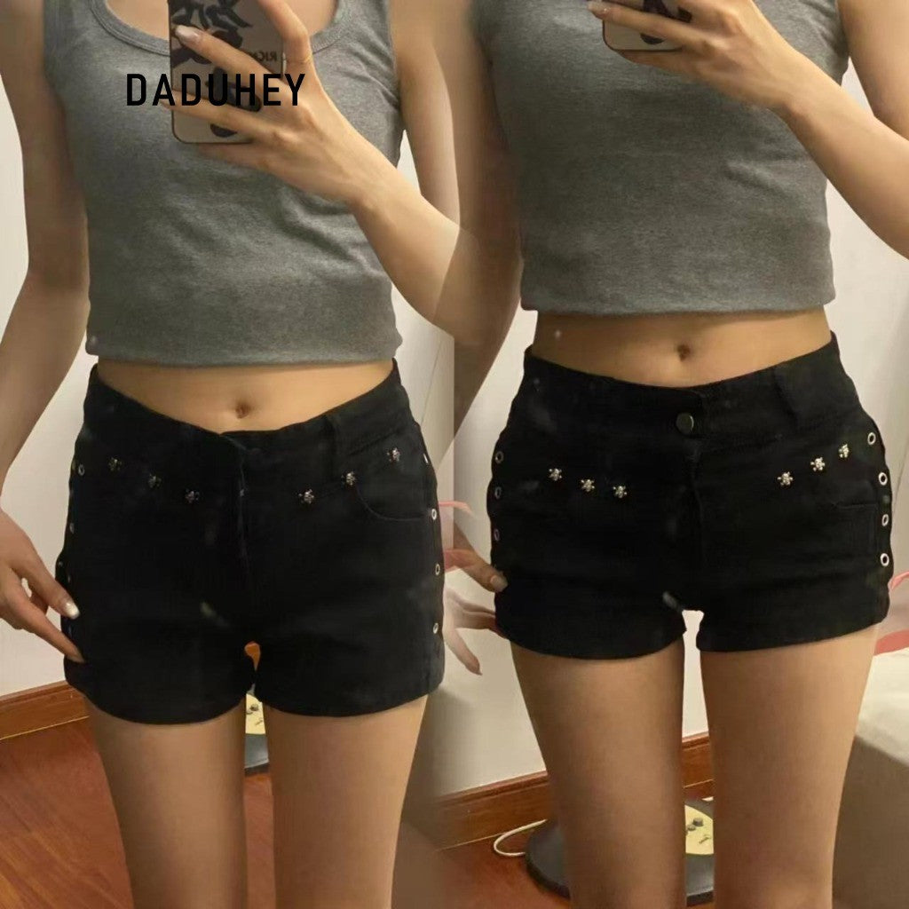 DADUHEY Low-Waist Rivet Denim Shorts Women | Black