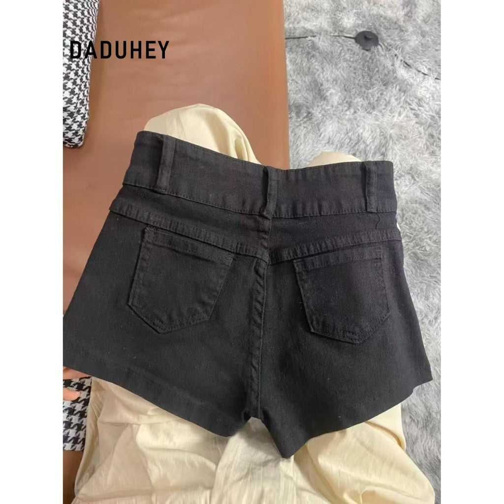 DADUHEY Low-Waist Rivet Denim Shorts Women | Black