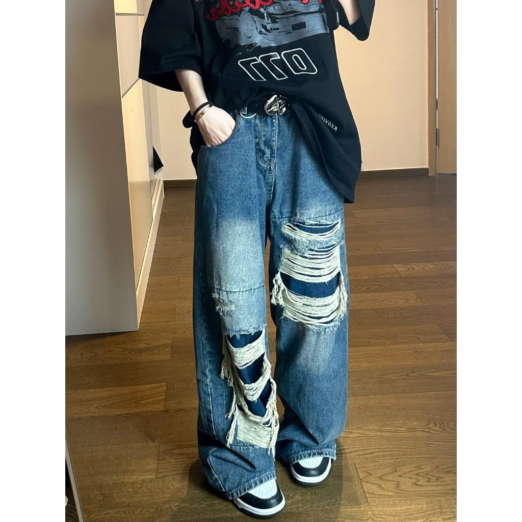 DADUHEY High Street Distressed Wide-Leg Jeans | Thin Straight Retro