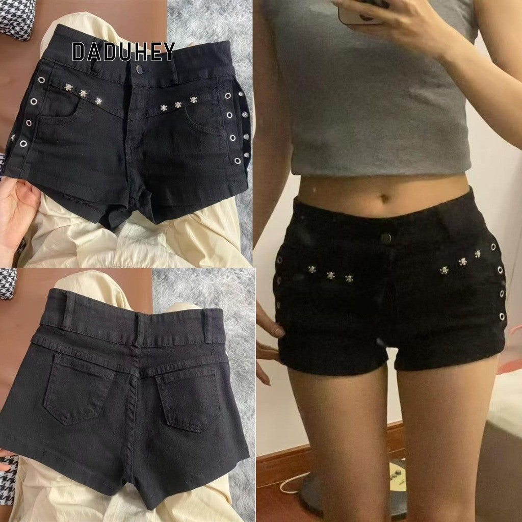 DADUHEY Low-Waist Rivet Denim Shorts Women | Black