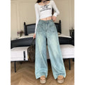 DADUHEY Light Blue Loose Wide-Leg Jeans Women | Drape High-Waist Denim