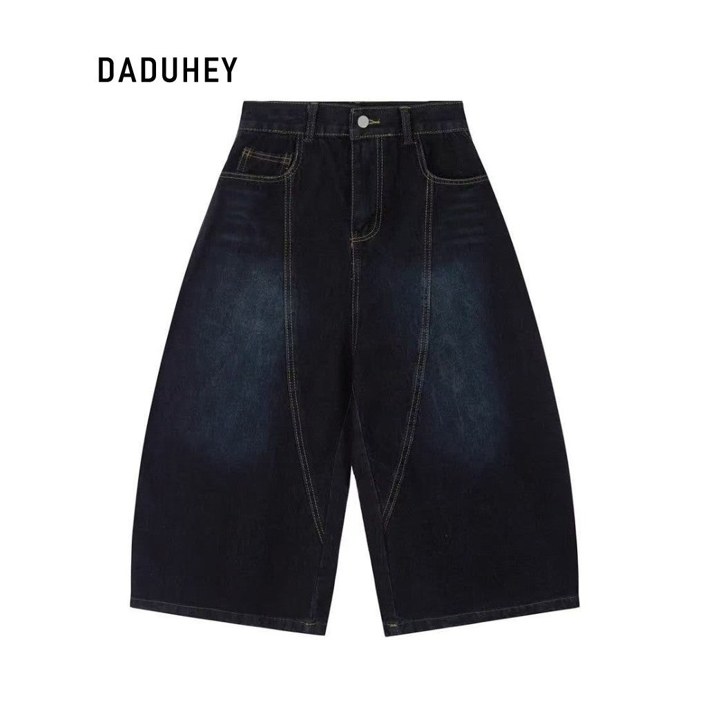 DADUHEY Retro Embroidered Cropped Wide-Leg Jeans Women