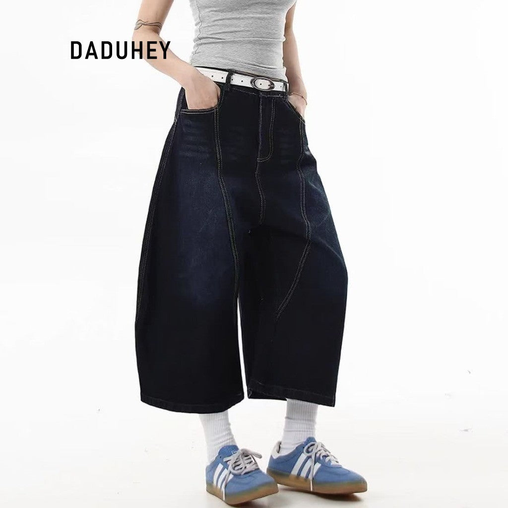 DADUHEY Retro Embroidered Cropped Wide-Leg Jeans Women