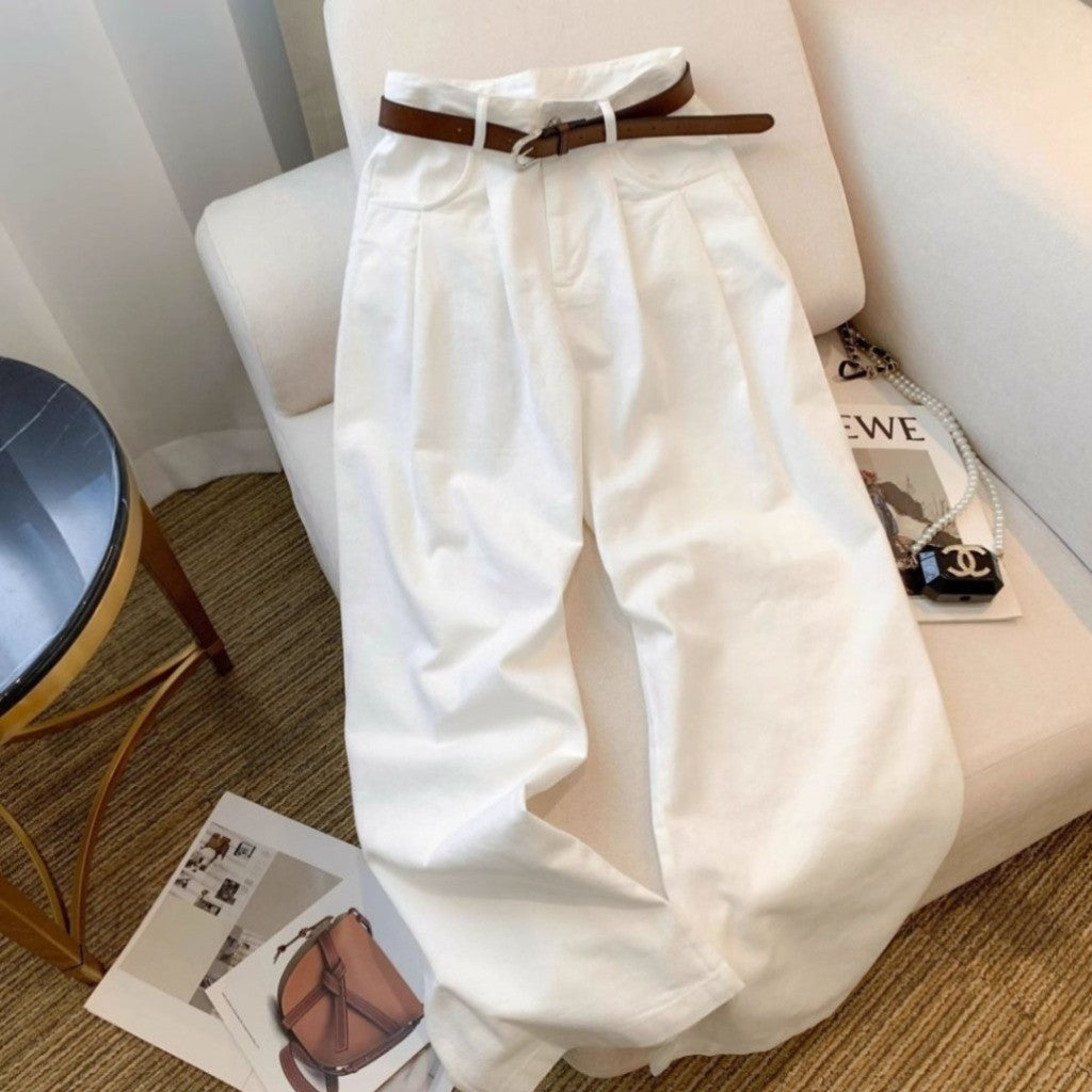 DADUHEY White High-Waist Straight Jeans Women | Wide-Leg Mop