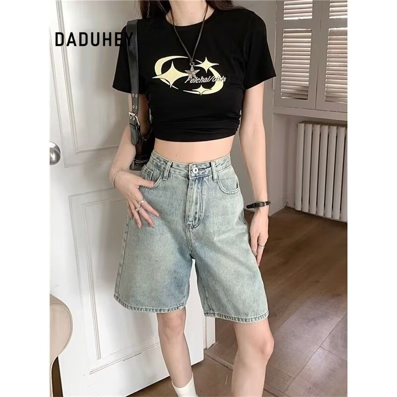 DaDuHey New Summer Hong Kong Style Loose Shorts Men's and Women's Sports Pants Summer Casual Pants