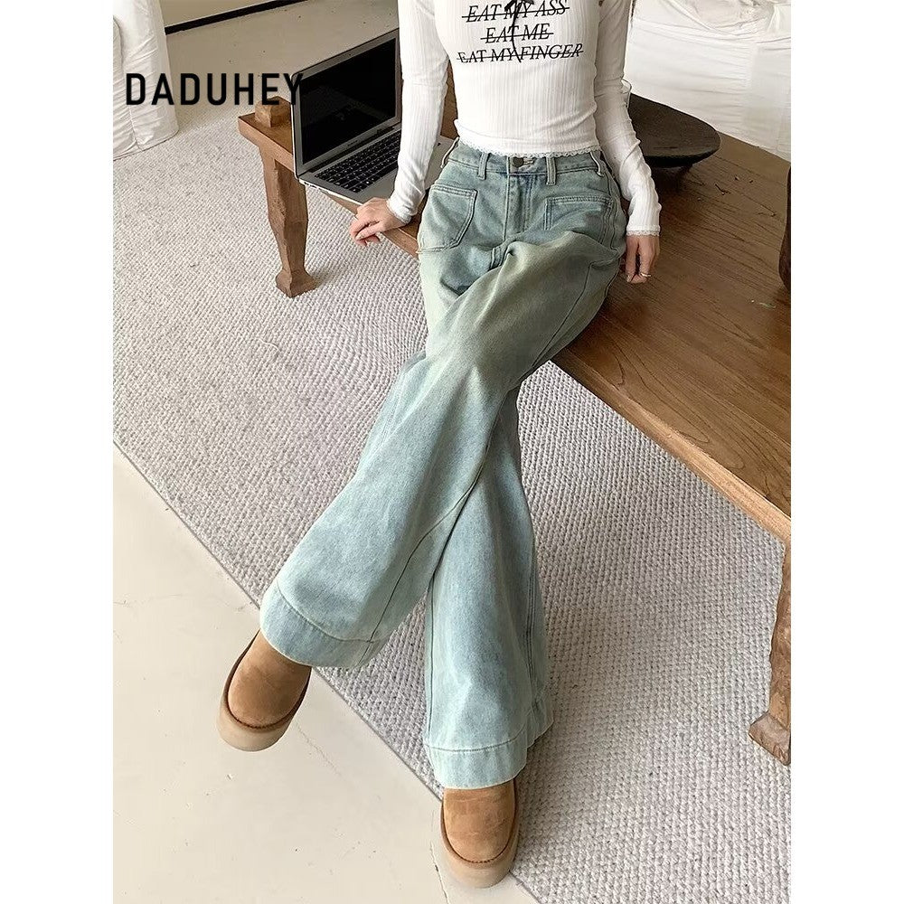 DADUHEY Light Blue Loose Wide-Leg Jeans Women | Drape High-Waist Denim