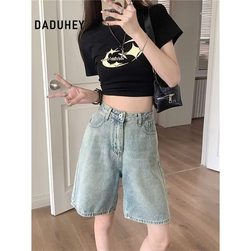 DaDuHey New Summer Hong Kong Style Loose Shorts Men's and Women's Sports Pants Summer Casual Pants