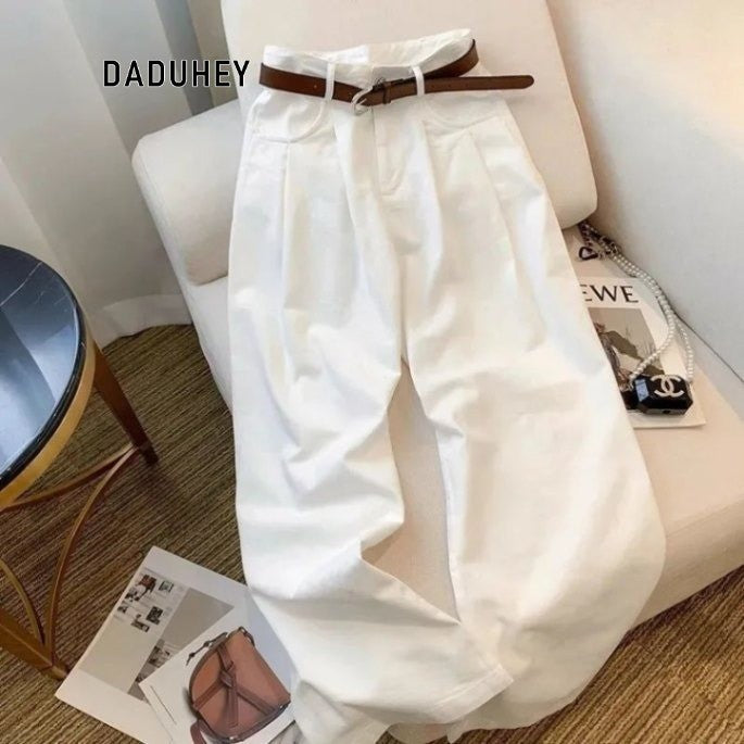 DADUHEY White High-Waist Straight Jeans Women | Wide-Leg Mop