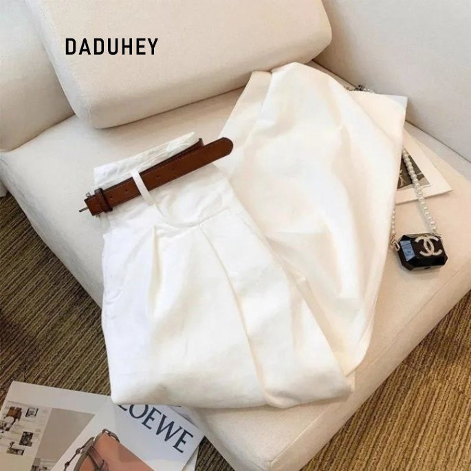 DADUHEY White High-Waist Straight Jeans Women | Wide-Leg Mop