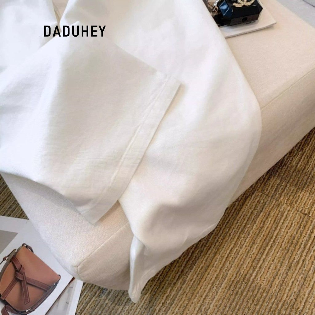 DADUHEY White High-Waist Straight Jeans Women | Wide-Leg Mop