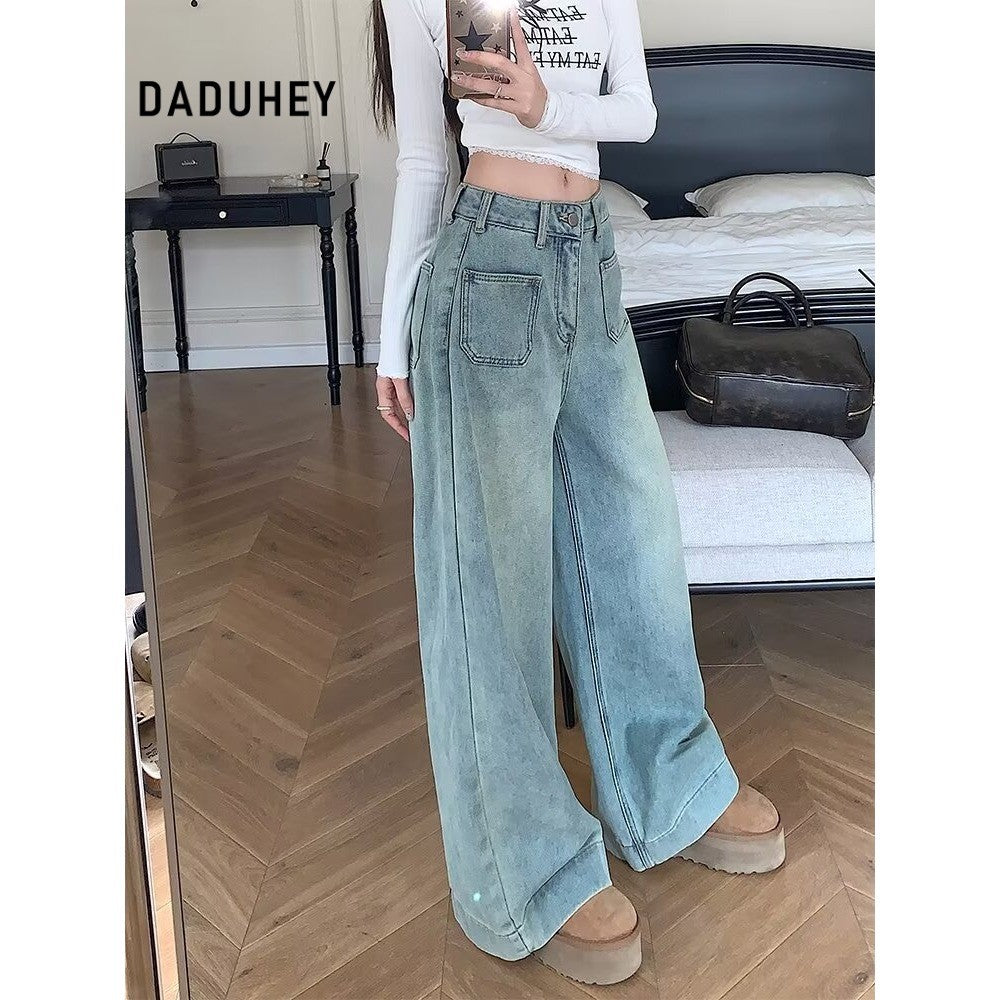 DADUHEY Light Blue Loose Wide-Leg Jeans Women | Drape High-Waist Denim