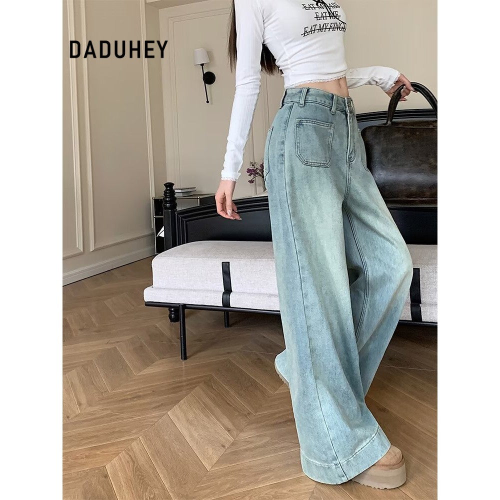 DADUHEY Light Blue Loose Wide-Leg Jeans Women | Drape High-Waist Denim